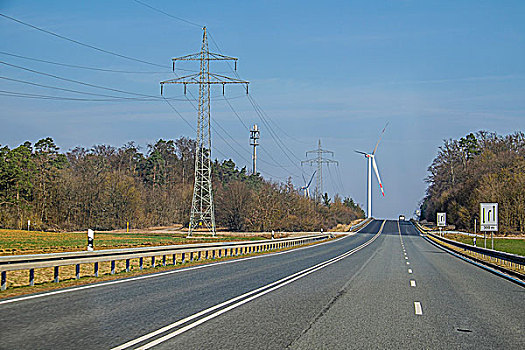 电线,风轮机,道路,靠近,坏,巴伐利亚,德国,欧洲