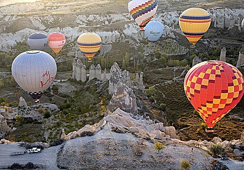 热气球,上方,卡帕多西亚,中安那托利亚,区域,土耳其,亚洲