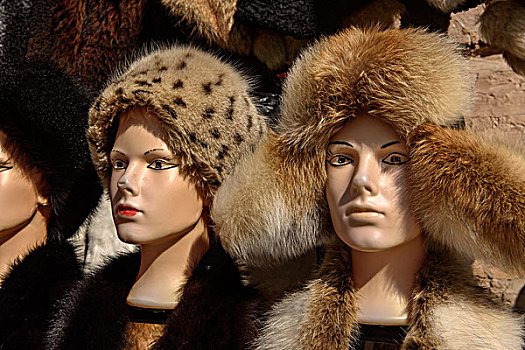 裘皮帽,出售,人体模型,乌兹别克斯坦,亚洲