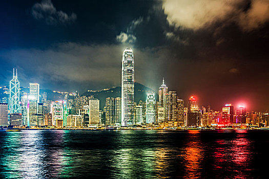 天际线,夜晚,香港,中国