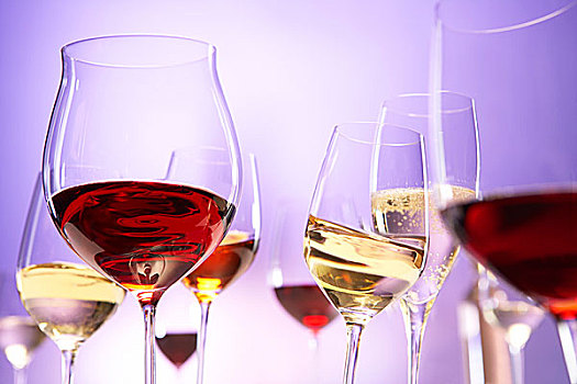 特写,白色,红色,雷斯林葡萄酒,葡萄酒,玻璃杯,波尔多,法国