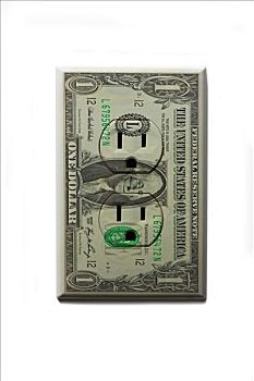 一个,美元,钞票,插孔