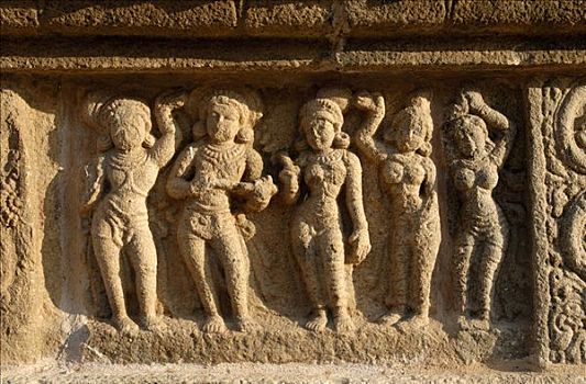 雕塑,墙壁,庙宇,坦贾武尔,地区,泰米尔纳德邦,印度