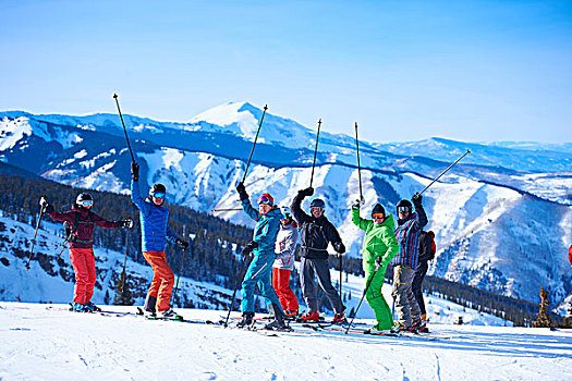 合影,男性,女性,滑雪,滑雪坡,白杨,科罗拉多,美国