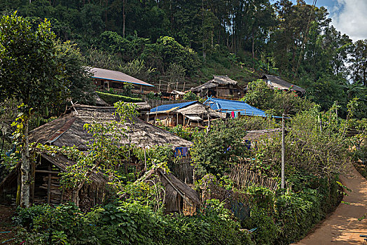 茅草屋顶,屋顶,房子,乡村,山地,区域,清莱,泰国