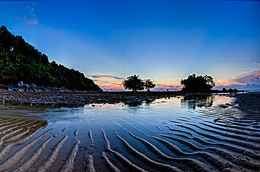 日落,海滩,普吉岛,泰国