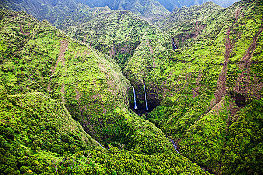 美国,夏威夷,考艾岛,航拍照片,瀑布
