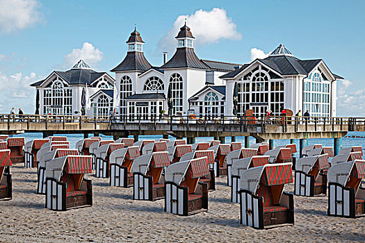 海滩藤椅,塞林,码头,梅克伦堡州,德国,欧洲