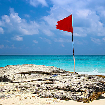 红色,旗帜,海滩