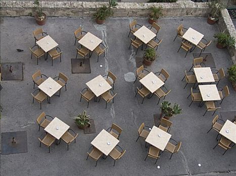 俯拍,空,桌子,椅子,餐馆,马耳他