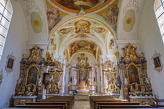 教堂,寺院,斯瓦比亚,巴伐利亚,德国,欧洲