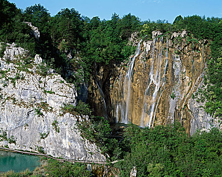 层叠,瀑布,十六湖国家公园,克罗地亚