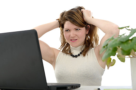 愤怒,女人,工作,笔记本电脑