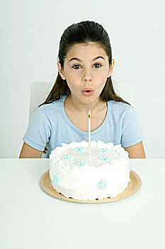 女孩,吹灭,蜡烛,生日蛋糕,头像