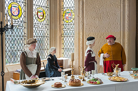 戏剧,桌面布置,四个人,穿,中世纪,衣服,斯特灵,城堡,宫殿,苏格兰,英国,欧洲