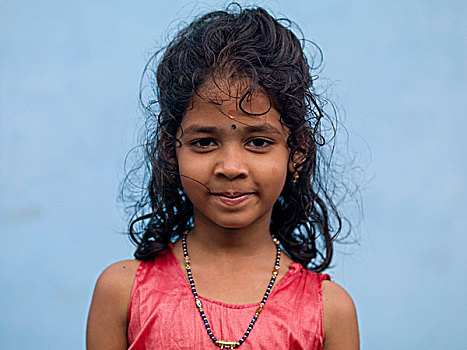 肖像,微笑,女孩,高知,喀拉拉,印度