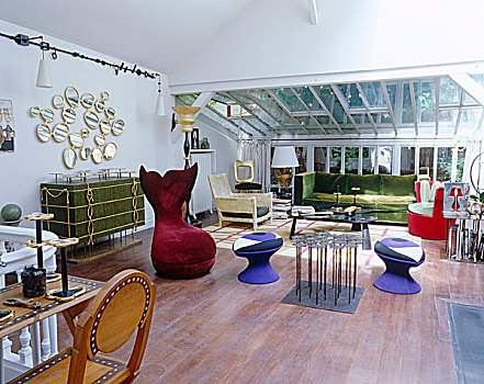 混合,家具,风格,老式,现代,室内,玻璃
