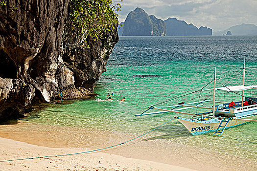 船,海滩,靠近,埃尔尼多,巴拉望岛,菲律宾,亚洲