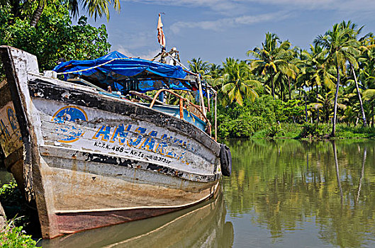 渔船,死水,喀拉拉,印度,亚洲