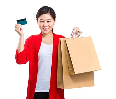 亚洲女性,拿着,购物袋,信用卡