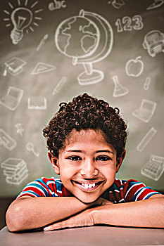 合成效果,图像,教育,涂写,小男孩,微笑,教室