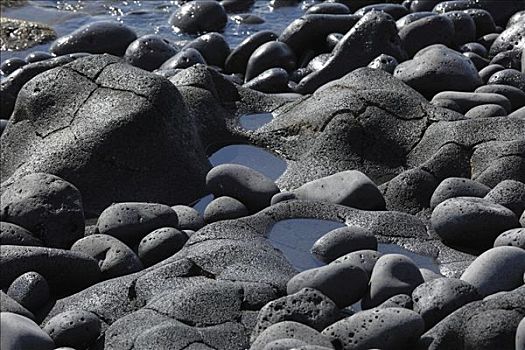 圆,黑色,石头,岩石海岸,风景,自然保护区,帕尔玛,加纳利群岛,西班牙