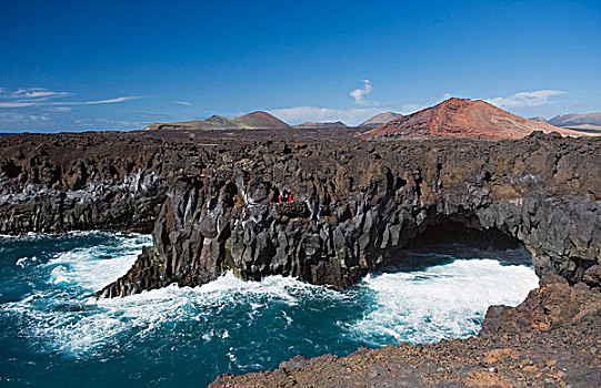 海浪,岩石,海岸,火山地貌,蒂玛法雅国家公园,兰索罗特岛,加纳利群岛,西班牙,欧洲