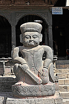 石像,马拉,投环,正面,庙宇,巴克塔普尔,世界遗产,尼泊尔,亚洲