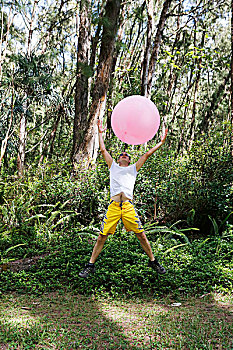 男人,气球,木,轻盈,自由,山,夏威夷大岛,夏威夷,美国