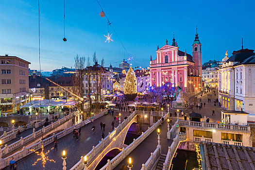 广场,圣诞节,卢布尔雅那,斯洛文尼亚