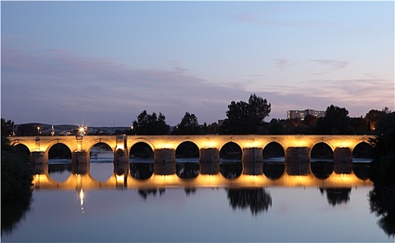 老,罗马桥,科多巴,光亮,夜晚,安达卢西亚,西班牙