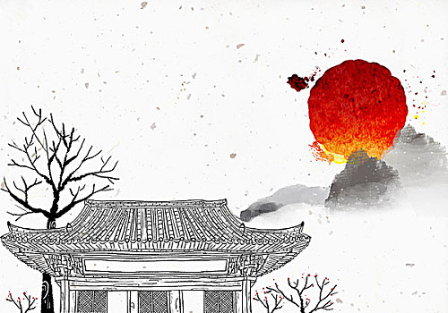 新年,插畫,傳統(tǒng),韓國,建筑,太陽