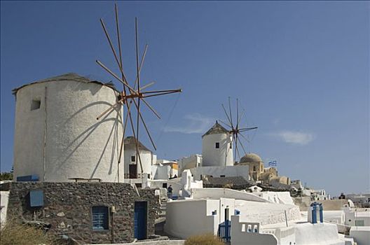 风车,锡拉岛,基克拉迪群岛,爱琴海,希腊
