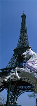 法国,巴黎,埃菲尔铁塔,马,旋转木马