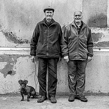 两个,老人,达克斯猎狗,西班牙,欧洲
