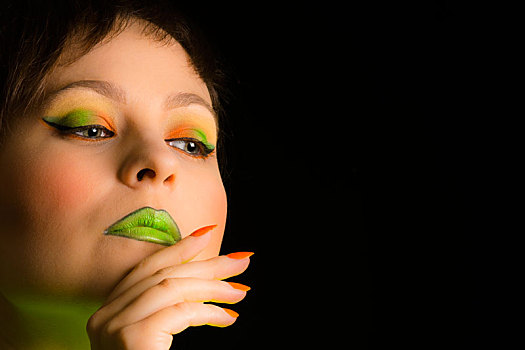 绿色,橙色,化妆