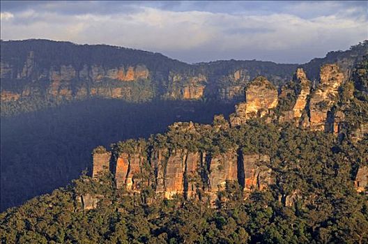 三姐妹山,岩石构造,日出,蓝山国家公园,澳大利亚