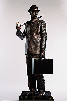男人,衣服,雕塑,拿着,公文包,伞