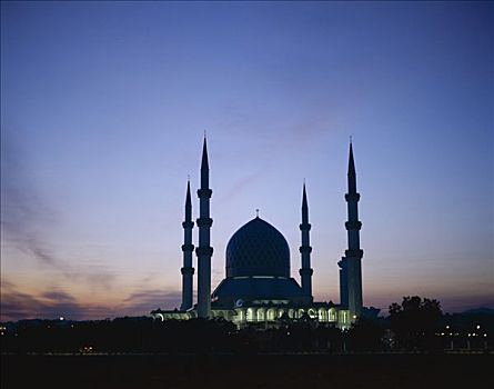 槟城州清真寺,苏丹,沙阿,清真寺,日落,雪兰莪州,马来西亚