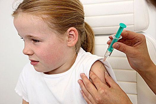 医疗业,女孩,10岁,注射,注射器,疫苗