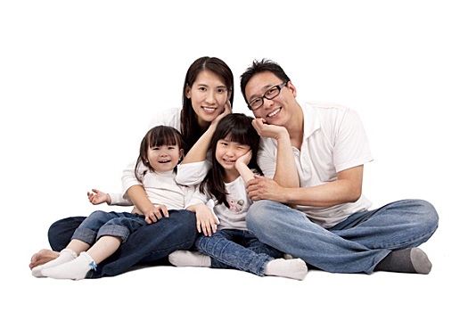 亚洲家庭,隔绝,白色背景