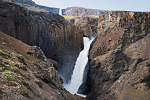 瀑布,玄武岩,柱子,冰岛,欧洲