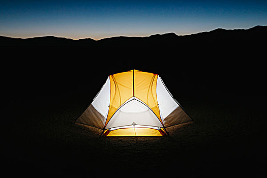 光亮,露营,帐蓬,浩大,荒芜,黄昏,黑岩沙漠,内华达