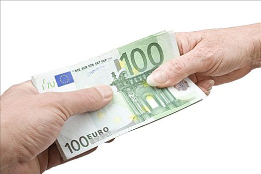 100欧元,钞票,上方,手,一个,男人,女人
