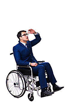 商务人士,轮椅,隔绝,白色背景,背景