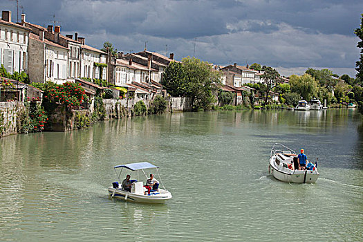 法国,码头,河,游客,船