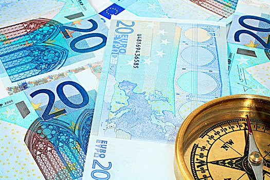 指南针,展示,北方,背景,20欧元,货币,象征,金融,右边
