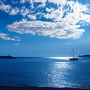 晨光,帆船,地中海,阿利坎特,西班牙