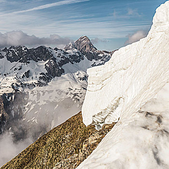 雪,陡峭,山坡,巴伐利亚阿尔卑斯山,奥伯斯多夫,巴伐利亚,德国
