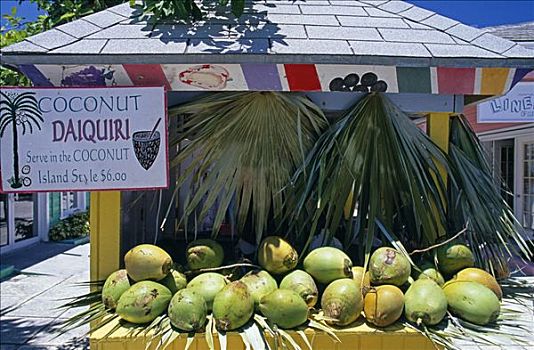椰子,代基里酒,货摊,港口,卢卡亚,大巴哈马岛,巴哈马